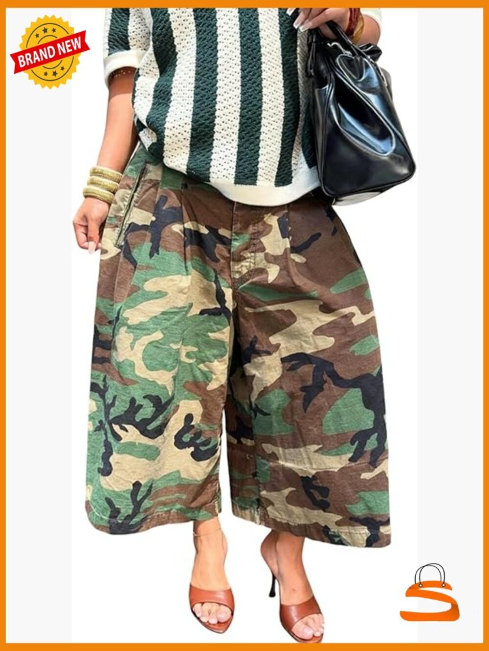 Y2K Baggy Camo Cargo Pants Wide Leg Bermuda Cropped Trousers Streetwear